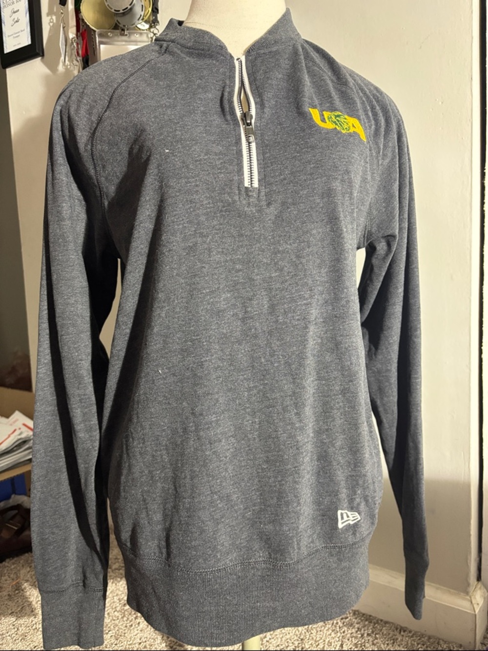 New Era Gray Quarter-Zip Pullover with Yellow USA Logo